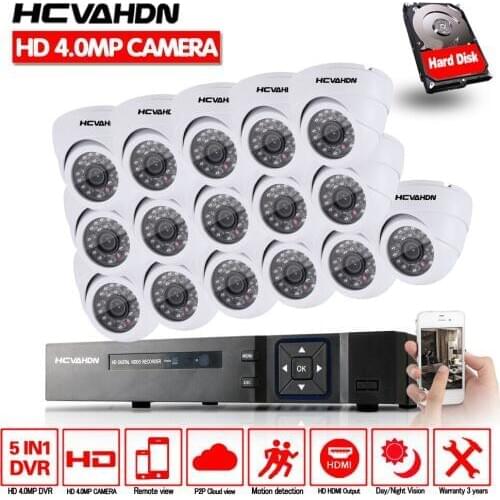 HCVAHDN 4MP 16channel Security Camera System HDMI 1080P 5MP 4MP AHD DVR NVR Phone View Dome CCTV Security Camera System 4TB HDD