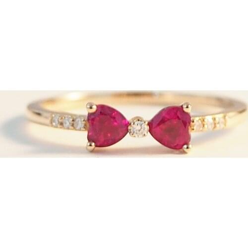 Delicate Bow Red Crystal Engagement Ring Small And Simple Ladies Jewelry Factory Wholesale