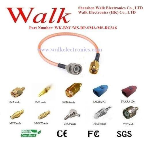 BNC male RP-SMA male rg316 cable, BNC SMA rg316 cable, sma antenna cable