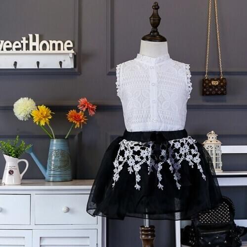 2020 2pcs Fashion Girls Clothing Set Summer Baby Girls Clothes sets girls Lacework t-shirt+skirt girls dresses suit 6