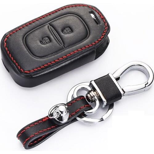 2 Buttons Top Layer Leather Car Key Cover Case For Renault Megane Duster Dacia Scenic Master Keychain Key Ring Cover