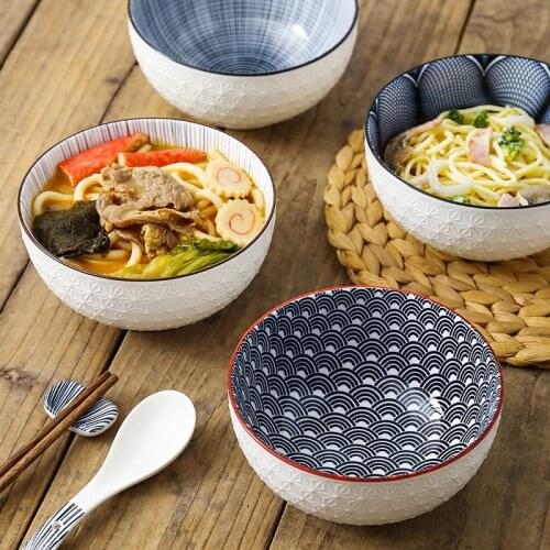 Noodle Bowl 6 Inch Underglaze Ceramic Household Instant Noodle Bowl Soup Bowl Embossed Ramen Bowl Net Red Chocolate Large Bowl
