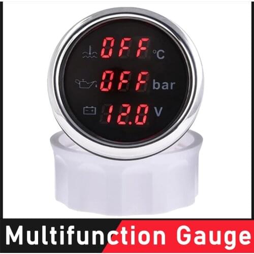 3 In 1 Multifunction Gauge Water Temperature Meter Oil Pressure Gauge 0-10 Bar Voltmeter With Red Backlight 9-32V