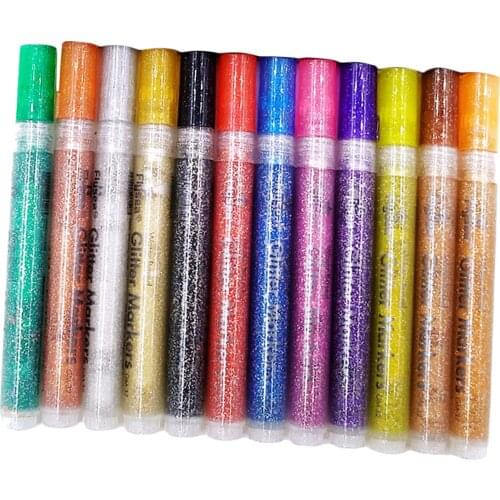 12 Colors Glitter Paint Marker Pens Set Permanent Art DIY Rock Metal Pebble