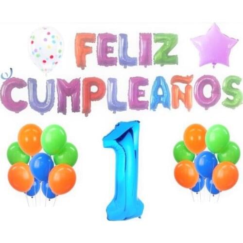 First birthday balloons lot of 40 balloons number one blue 100 cm 15 letters 40 cm Purple Star 45x45 balloon confetti 35 cm