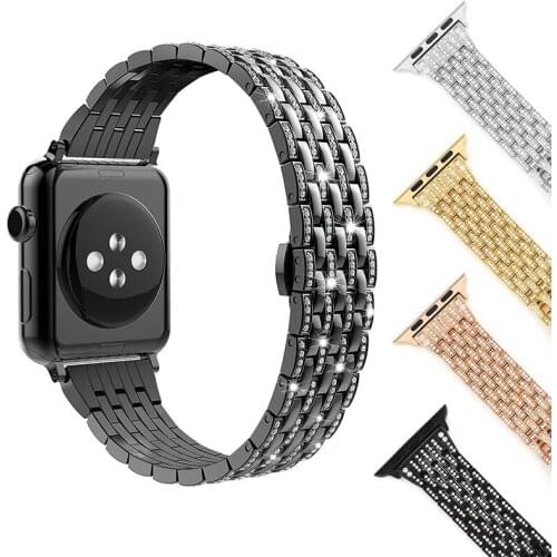 Stainless Steel Diamond Band For Apple Watch Series 6 5 4 3 Jewelry Strap Bracelet Belt For iwacth 38mm 40mm 42mm 44mm Bands