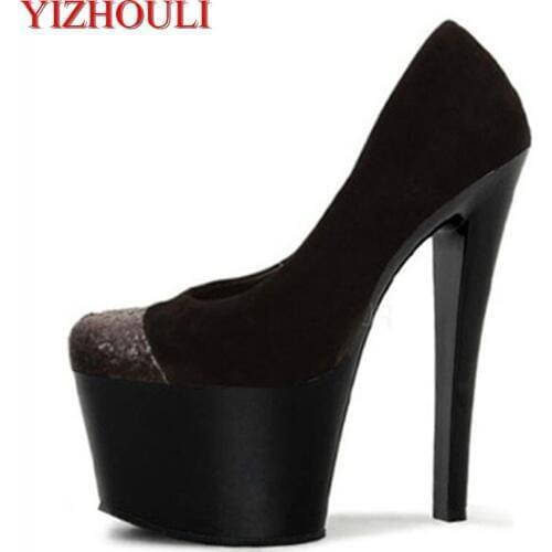 2018 new European and American sexy stiletto stiletto 17CM platform shoes, transparent and fashionable single shoes