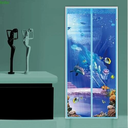 New Anti Mosquito Magnetic Screen Door Cartoon Pattern Printed Magnetic Strips Automatically Shut Mesh Curtain Magnetic Fastener