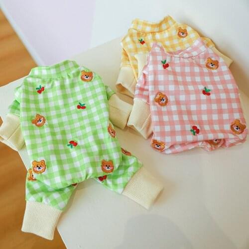 Pet Clothes Autumn and Winter Teddy Bichon Clothes Comfortable Home Four-legged Clothing Lattice Cherry Bear Dog Clothes Winter