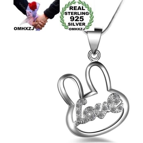 OMHXZJ Wholesale Personality Fashion Woman Gift Rabbit LOVE White Amethyst AAA Zircon 925 Sterling Silver Pendant Necklace NC52