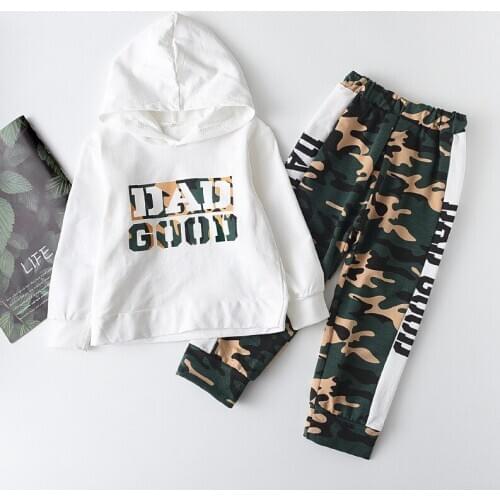 2 3 4 5 6 Year Girls Spring Fall Suits Long Sleeve Hooded Sweatshirt Camouflage Pant Two Piece Set for Boy Toddler Kids Costume