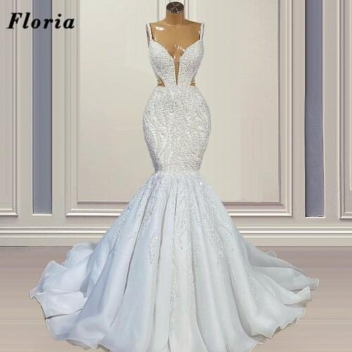 Customzied Beaded Mermaid Long Wedding Dresses 2021 Newest Dubai V Neck Bridal Gowns Vestidos De Noiva Saudi Arabic Bride Dress