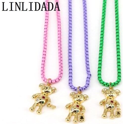 5Pcs Best Gift for lovers Wholesale 2021 Unique Present Gold plated crystal lovely bear pendant necklace