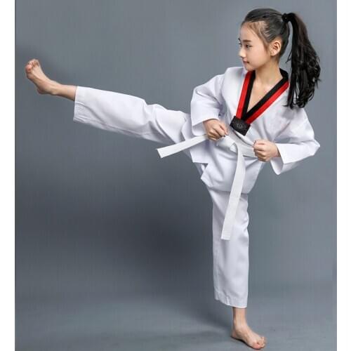 Professional White Taekwondo Uniform Children Adult Suit Dobok WTF Karate suit Clothes Long Sleeve Cotton training shorts