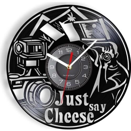 Just Say Cheese Vinyl LP Record Wall Clock Taking Photos Photography Camera Vintage Illuminated Wall Watch Photographers' Gifts