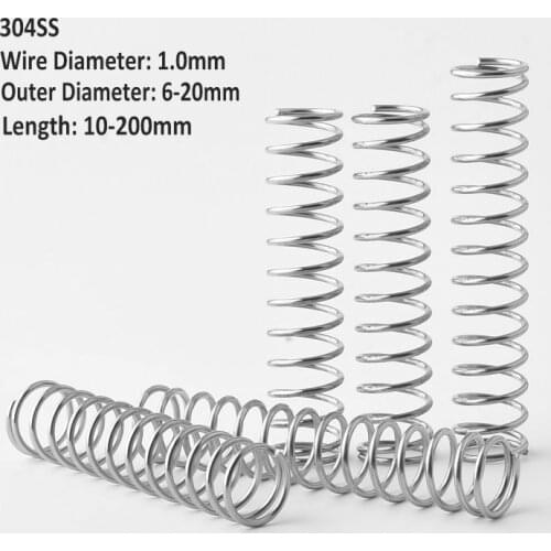 304 Stainless Steel Compression Springs Y-shaped Spring Wire Diameter 1mm OD6/7/8/9/10/11/12/13/14/15/16/18/20mm Length 10-200mm