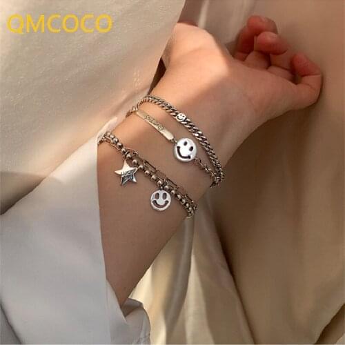 QMCOCO New Style 925 Silver Smiley Face Vintage Do Old Bracelets For Women New Trendy Elegant Birthday Party Jewelry Gifts