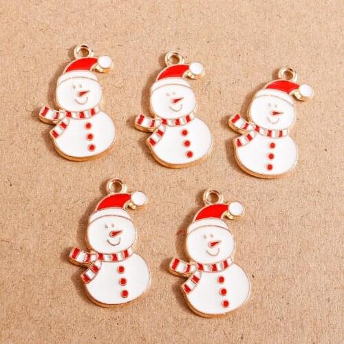 10pcs 17*24mm Cute Enamel Christmas Snowman Charms for Jewelry Making Pendants Necklaces Drop Earrings Keychain DIY Accessories