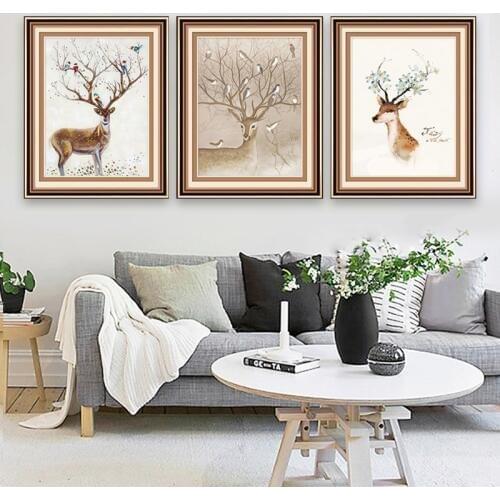 Needlework,DIY Cross stitch kit,Flower,Plant,Scenic,Sets For Embroidery kit 11ct printed cotton silk threads Nordic deer animals