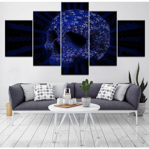 Blue skull with numbers 5 Piece HD Wallpapers Art Canvas Print modern Poster Modular art painting for living room Home Decor