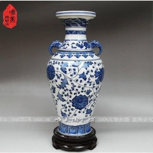 Blue and white porcelain rich rattan ceramic vase gift antique green vase