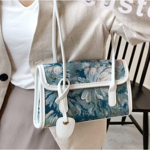 Large-capacity bags womens bag summer wild new trendy fashion shoulder crossbody bag niche underarm oil painting tote bag