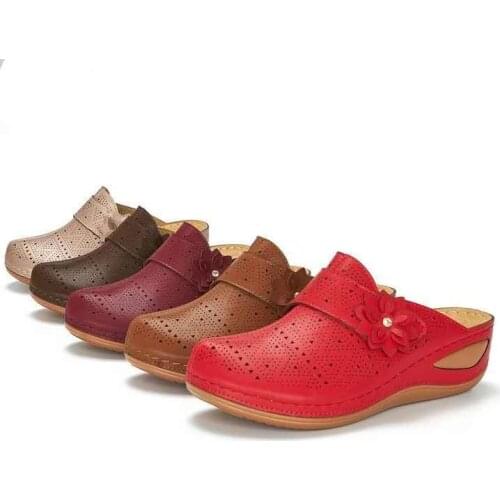 Women Summer Slip On PU Leather Cutout Slippers Ladies Flower Shoes Woman Fashion Casual Platform Female Slipper 2020 New