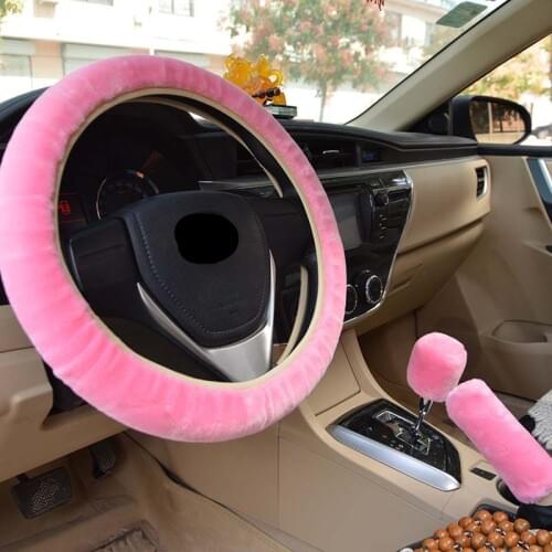 Universal Steering-wheel Plush Car Steering Wheel Covers Winter Faux fur Hand Brake & Gear Cover Set Car Interior Accessories