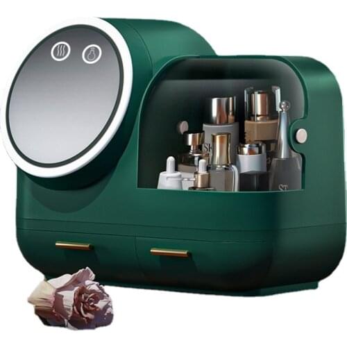 Cosmetic storage box dustproof with mirror integrated desktop large-capacity skin care products dressing table shelf makeup box