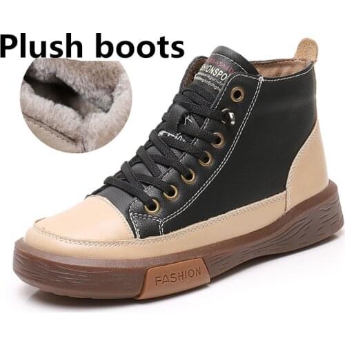 Boots Women Shoes Ankle 2020 Autumn British Wind Genuine Leather Thick with Fur Ladies Short Boots Motorcycle Martin