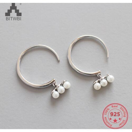 2018 Trendy Women Fashion Brinco 925 Sterling Silver Earrings Circle Pearl Boucle D'oreille Pendante Femme