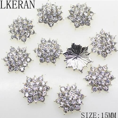10 pcs / lot 15 MM DIY Newborn Mini Bling Metal Coating Flatback Button For Craft Clear, Decorative Crystal Button Wedding