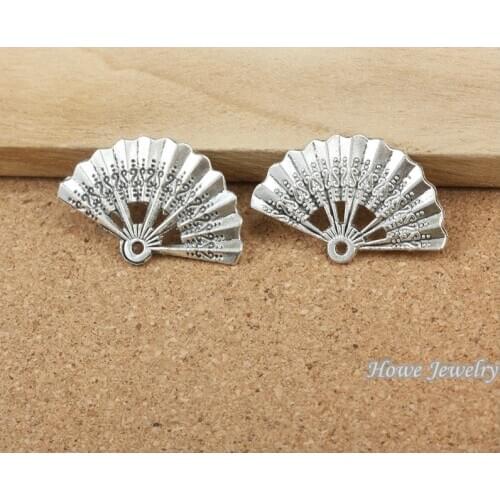 15 pcs Vintage zinc alloy Charm Antique Silver Folding Fan pendant fit Bracelet Necklace metal jewelry accessories Making 2000