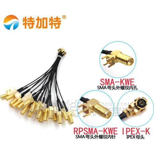 2PCS TEJIATE SMA Bent Header Outer Screw Inner Hole/Pin To IPX Female Heade Connector Cable IPEX-K RPSMA-KWE 1.13 Wire 0.05~2M