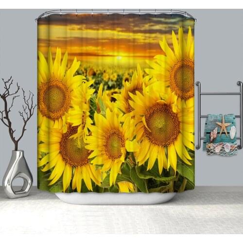 3D Nature Sunflowers Shower Curtain Fabric For Curtains To The Bathroom Waterproof Polyester Shower Curtains With Hooks