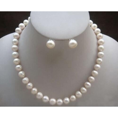 7-8mm Natural White Akoya Pearl&Green Jadeite Necklace earrings Set 18">>> women jewerly Free shipping