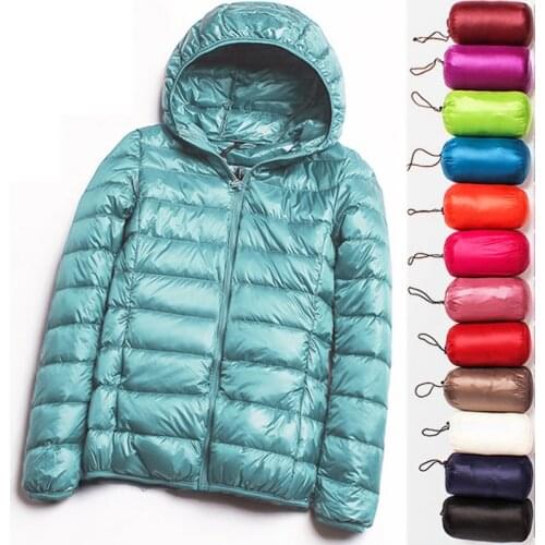 90% Ultra-light Plus Size Thin Down Jacket Women 2021 Autumn Winter Slim Short Hooded Warm White Duck Down Coat Women Outerwear