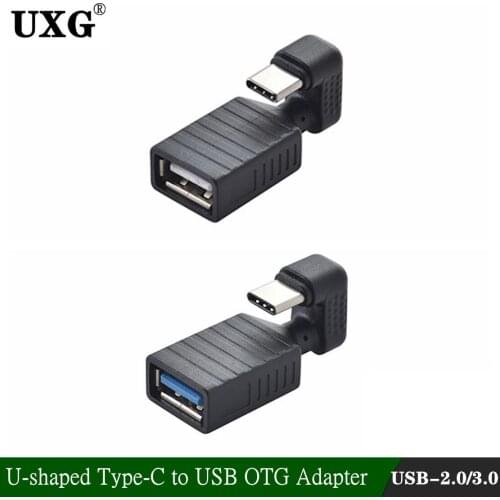 U-shaped Type-C 180 Degree Up And Down Angled USB C Type C Male To USB 3.0 Female OTG Extension Adapter For Cell Phone Tablet