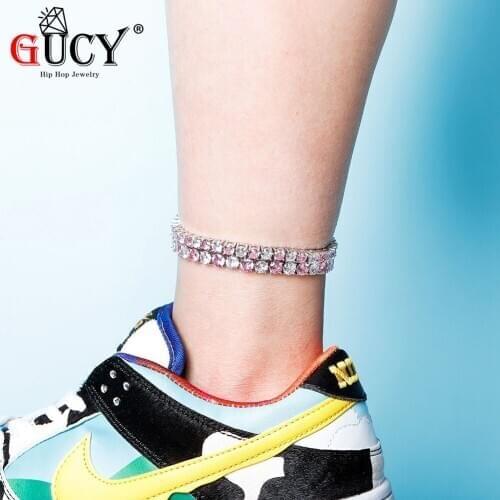 GUCY 6mm Tennis Chain Anklets Hip Hop Jewelry Gold Silver Color Women Feet Link adjustable For Gift
