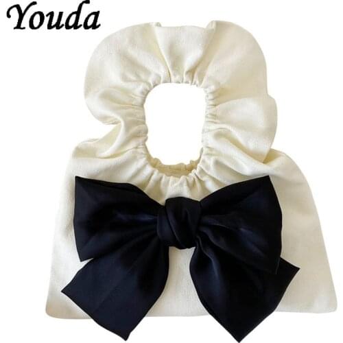 Brand Japanese Lolita Handbag Female Canvas Wrist Bags Cute Women Bowknot Folded Tote Bag New Portable Shopping Mini Coin Purse