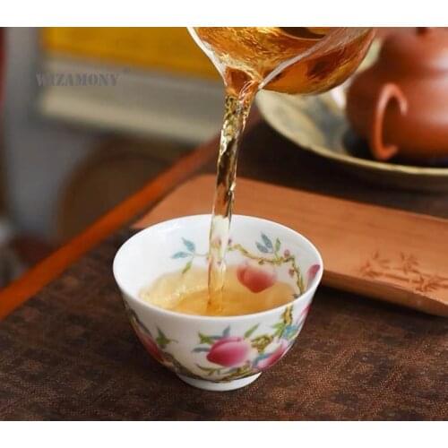 WIZAMONY Jingde Town master cup tea before the branch nine peach cup He Shou Shou peach cup ceramic teacup courtyard lane 120ml