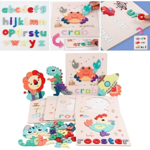 Kids Wooden Alphabet Letter Learning Set Word Spelling Game Toy English Letters Spelling Word Puzzle Toy for Preschool Toy