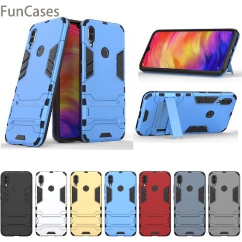 For Xiaomi Redmi Note 7 Case Cover Luxury Iron Man Stand Case Hard Armor+Soft Silicone TPU Cover for Xiaomi Redmi Note 7