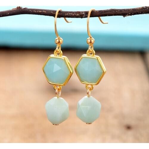 Exclusive Women Earrings Faceted Amazonite Dangle Earrings Classic Elegant Gifts Jewelry Gifts Dropship