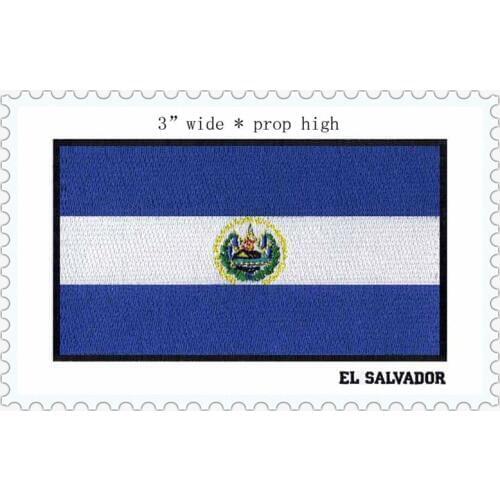 EL SALVADOR flags 3" wide iron on patch/blue color/flowers/sewing on