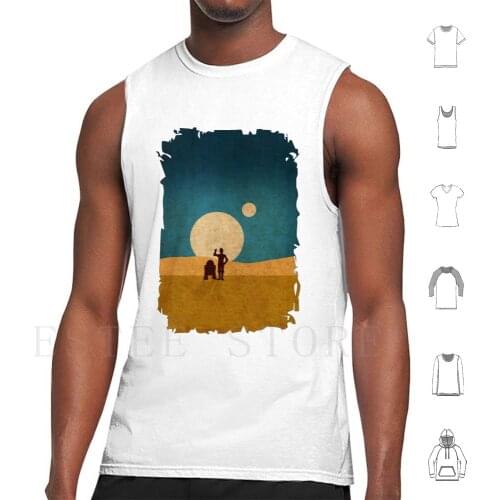 Droids In The Dunes Tank Tops Vest Cotton C3Po R2D2 Tatooine Sci Fi Droids Film Movie Christmas Birthday Halloween Easter