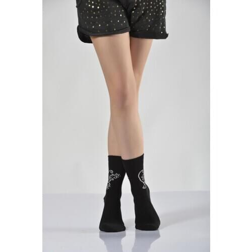 Idilfashion Women Patterned Socket Socks-Black-B-ART015 (3'LÜ PACKAGE)