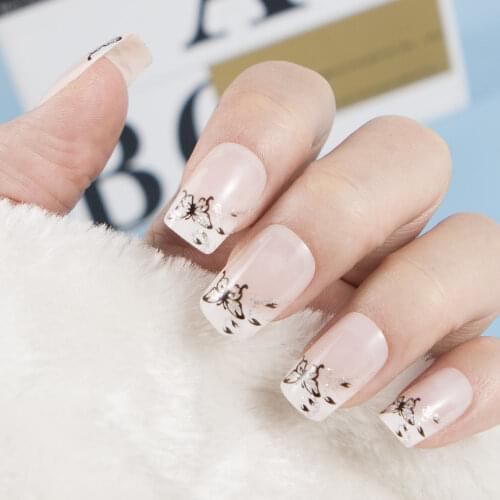 JQ 24 pcs Nail Art Tips in 1 Box With Nail Glue Tape Press On False Tips Full Cover Fake Nail Tip 10 Sizes Faux ongles JQ052