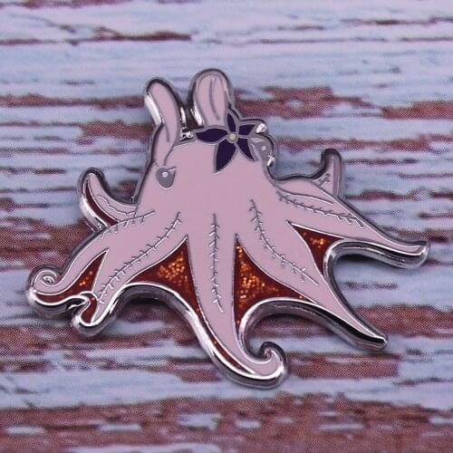 Cute squid glitter lapel pin cuttlefish ocean fish jewelry