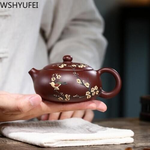 Chinese Yixing tea pot purple clay filter Xi Shi teapots Handmade Plum blossom Customized kettle Tea ceremony supplies 200ml